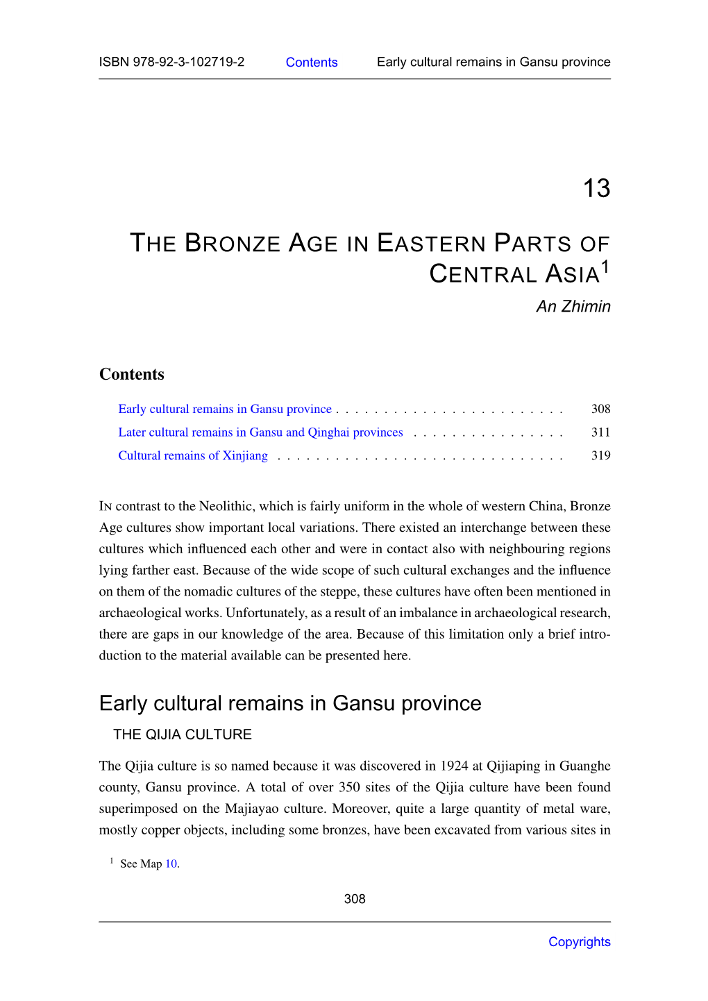 THE BRONZE AGE in EASTERN PARTS of CENTRAL ASIA Early