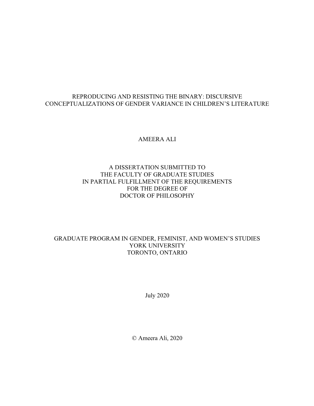 Reproducing and Resisting the Binary: Discursive Conceptualizations of Gender Variance in Children’S Literature