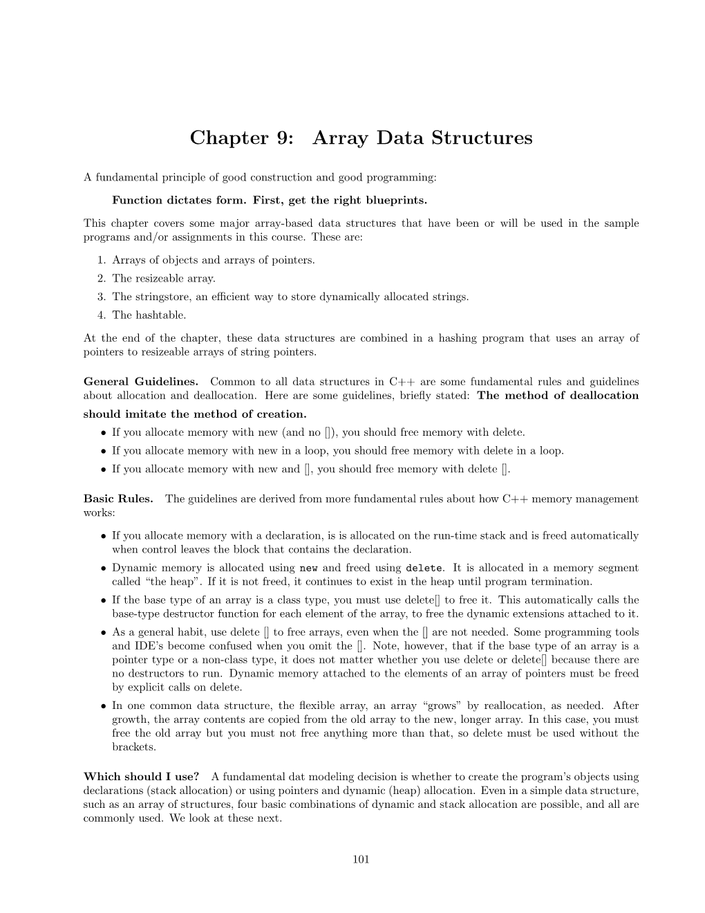Chapter 9: Array Data Structures