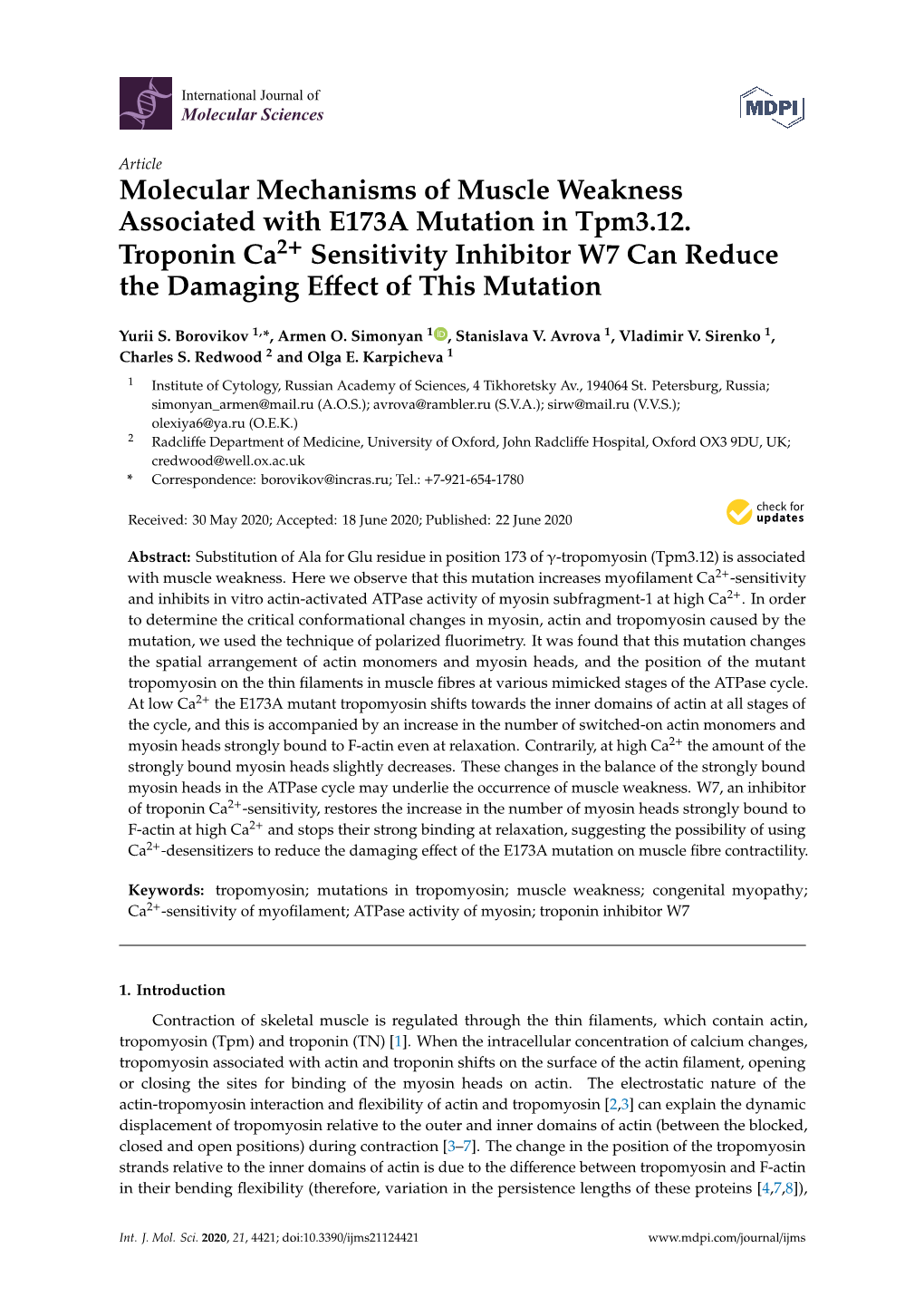 Molecular Mechanisms of Muscle Weakness Associated with E173A Mutation in Tpm3.12