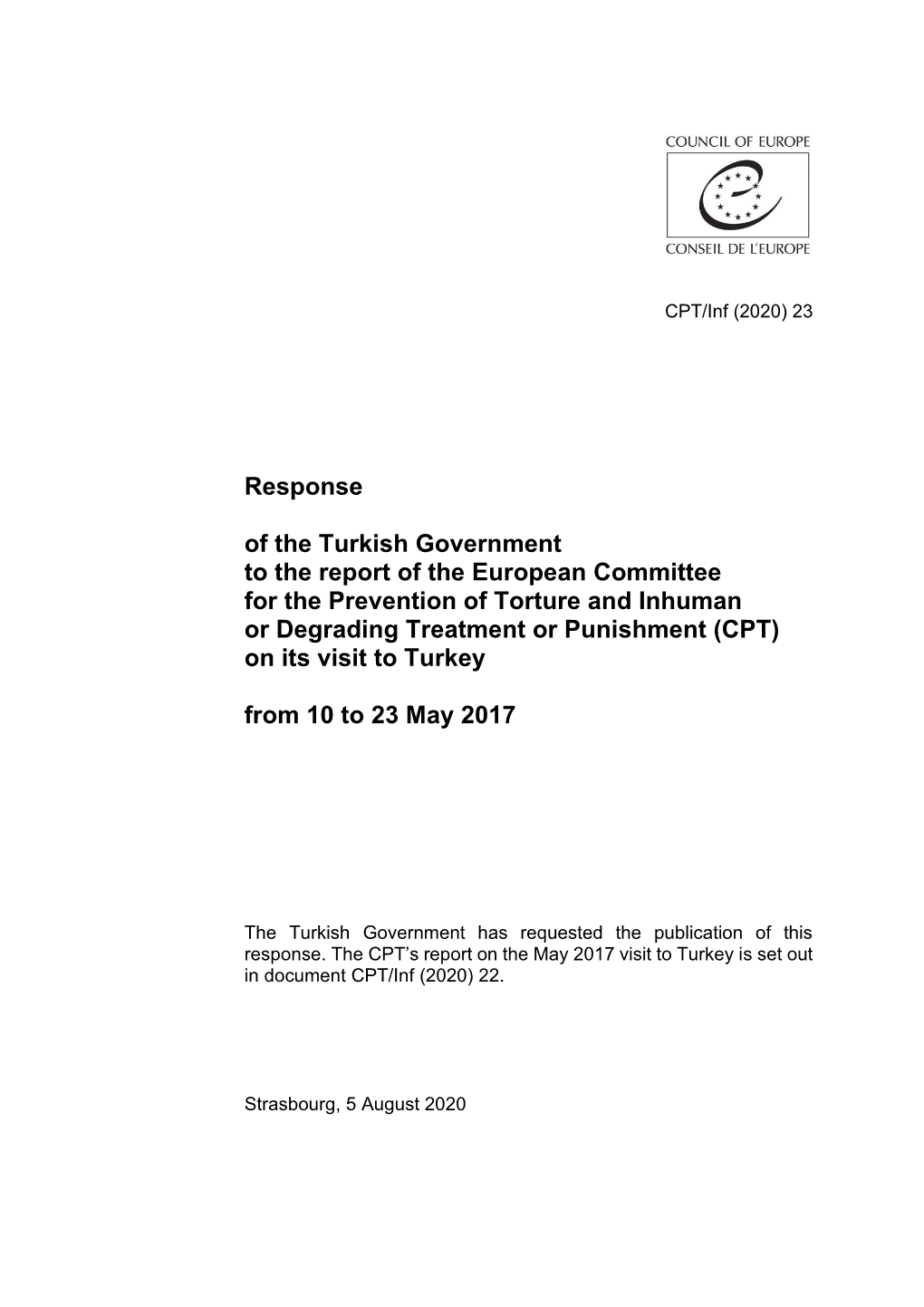 Response of the Turkish Government to the Report of the European