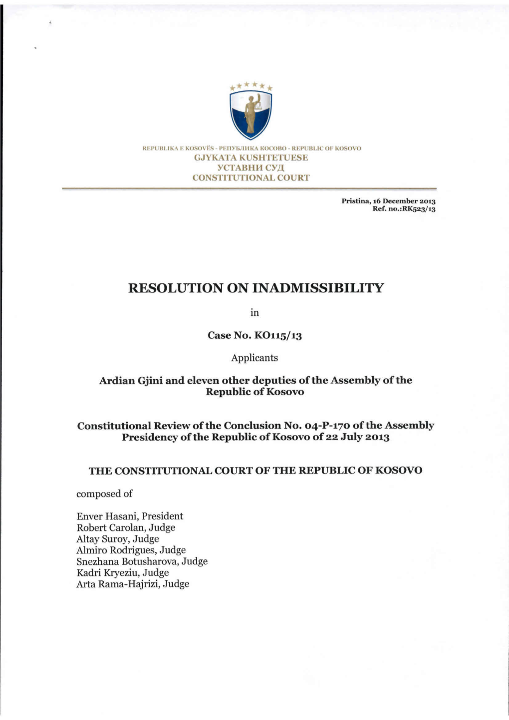 Resolution on Inadmissibility
