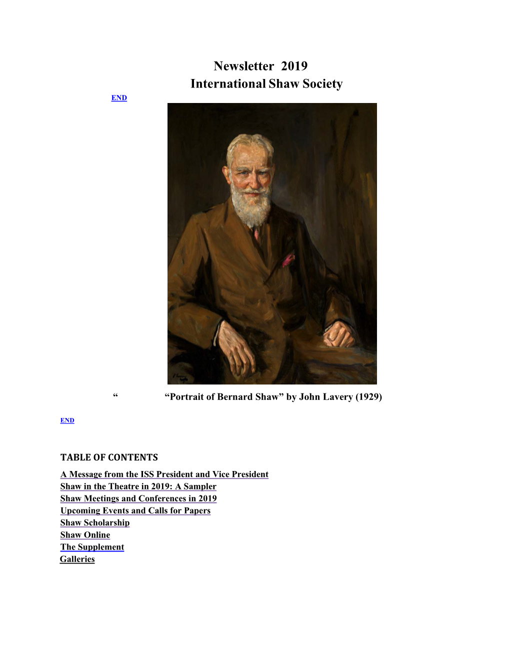 Newsletter 2019 International Shaw Society