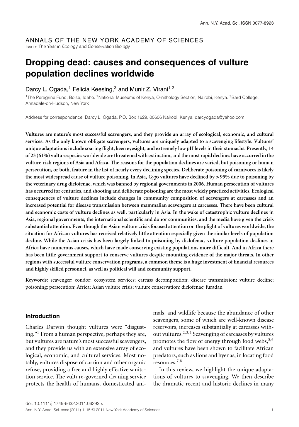 Dropping Dead: Causes and Consequences of Vulture Population Declines Worldwide