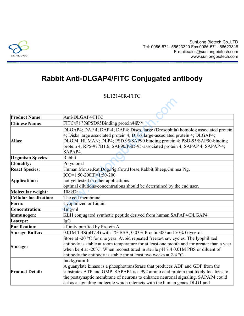 Rabbit Anti-DLGAP4/FITC Conjugated Antibody