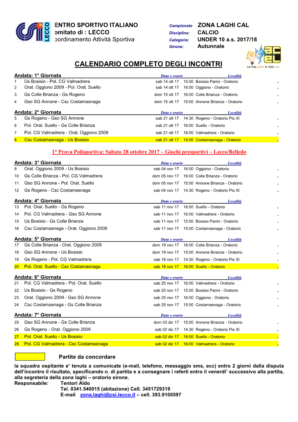 Calendario Completo Degli Incontri