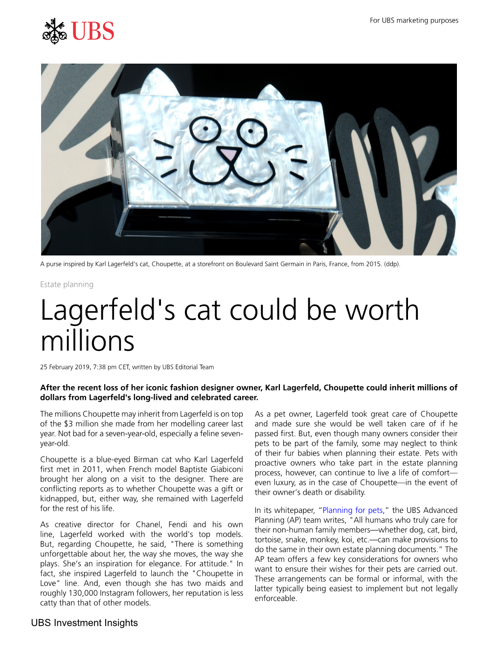 Lagerfeld's Cat Could Be Worth Millions