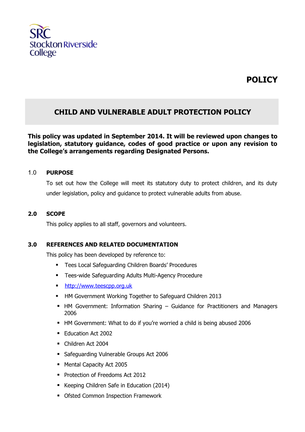 Safeguarding Policy - Child And Vulnerable Adult Protection