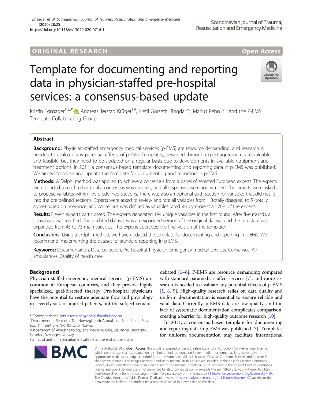 Template for Documenting and Reporting Data in Physician-Staffed