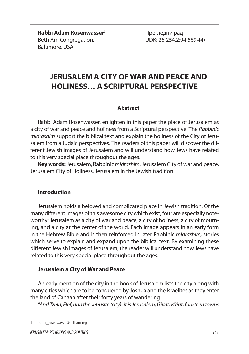 Jerusalem a City of War and Peace and Holiness… a Scriptural Perspective