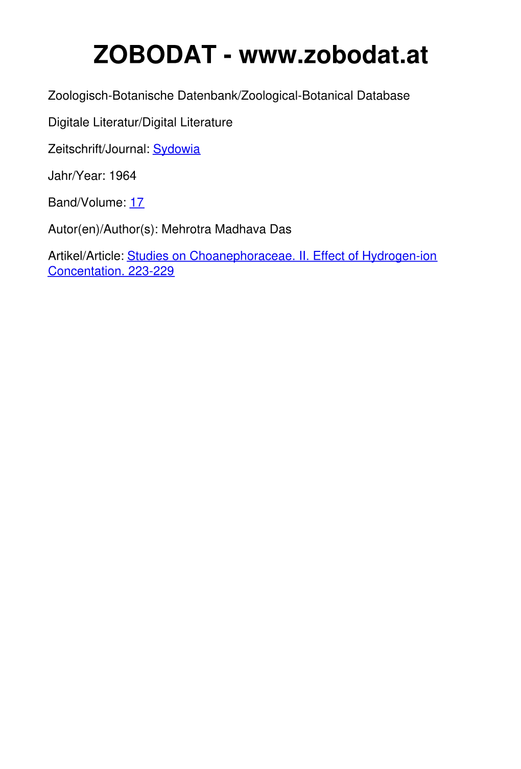 Studies on Choanephoraceae. 11. Effect of Hydrogen-Ion Concentration Madliav a D