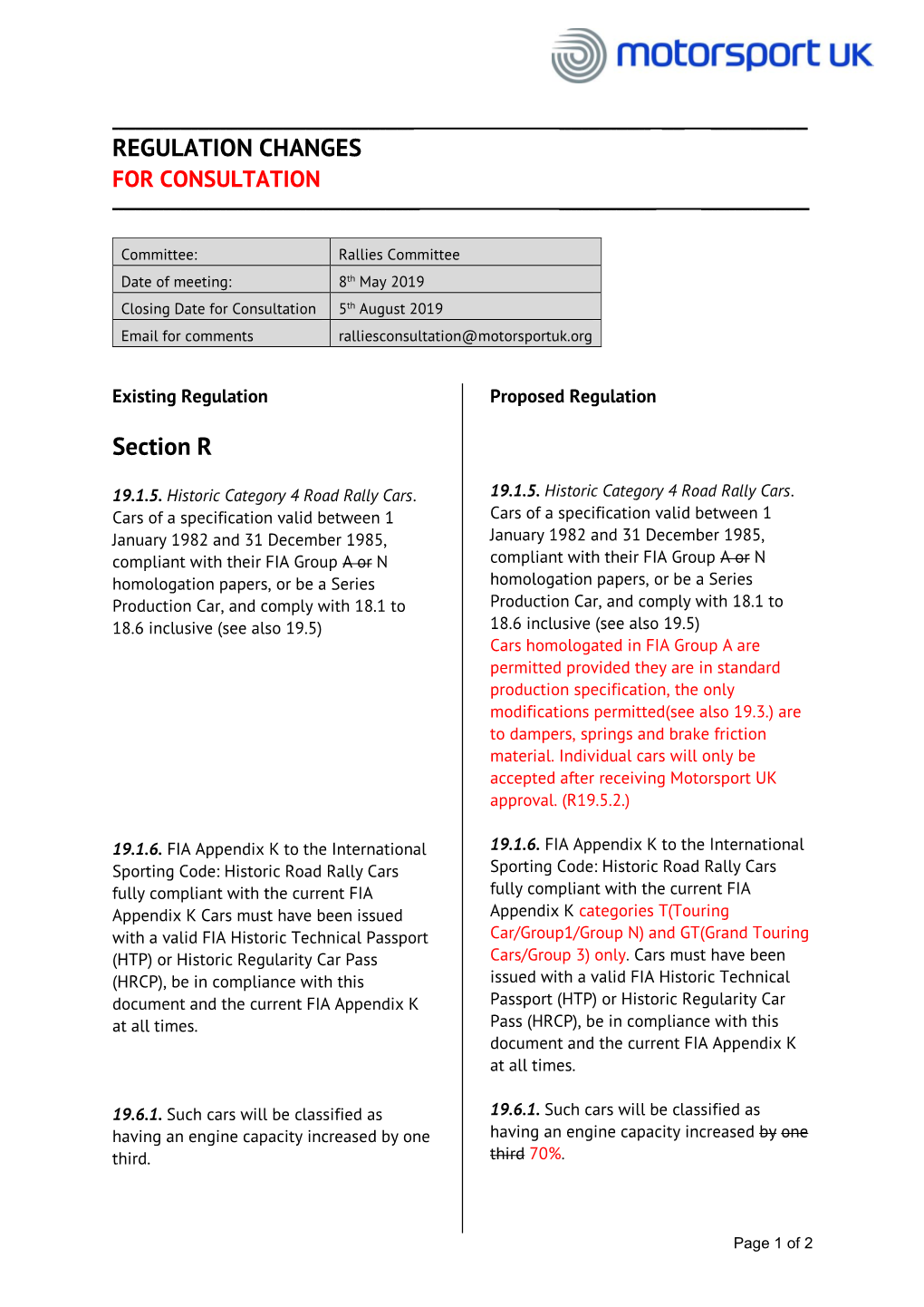 Rule Changes for Consultation