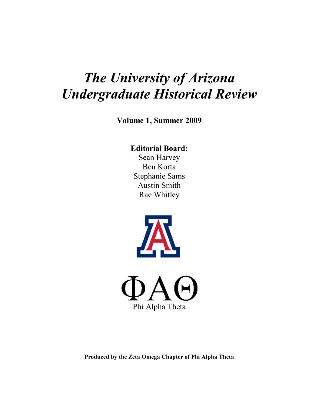 The University of Arizona Undergraduate Historical Review