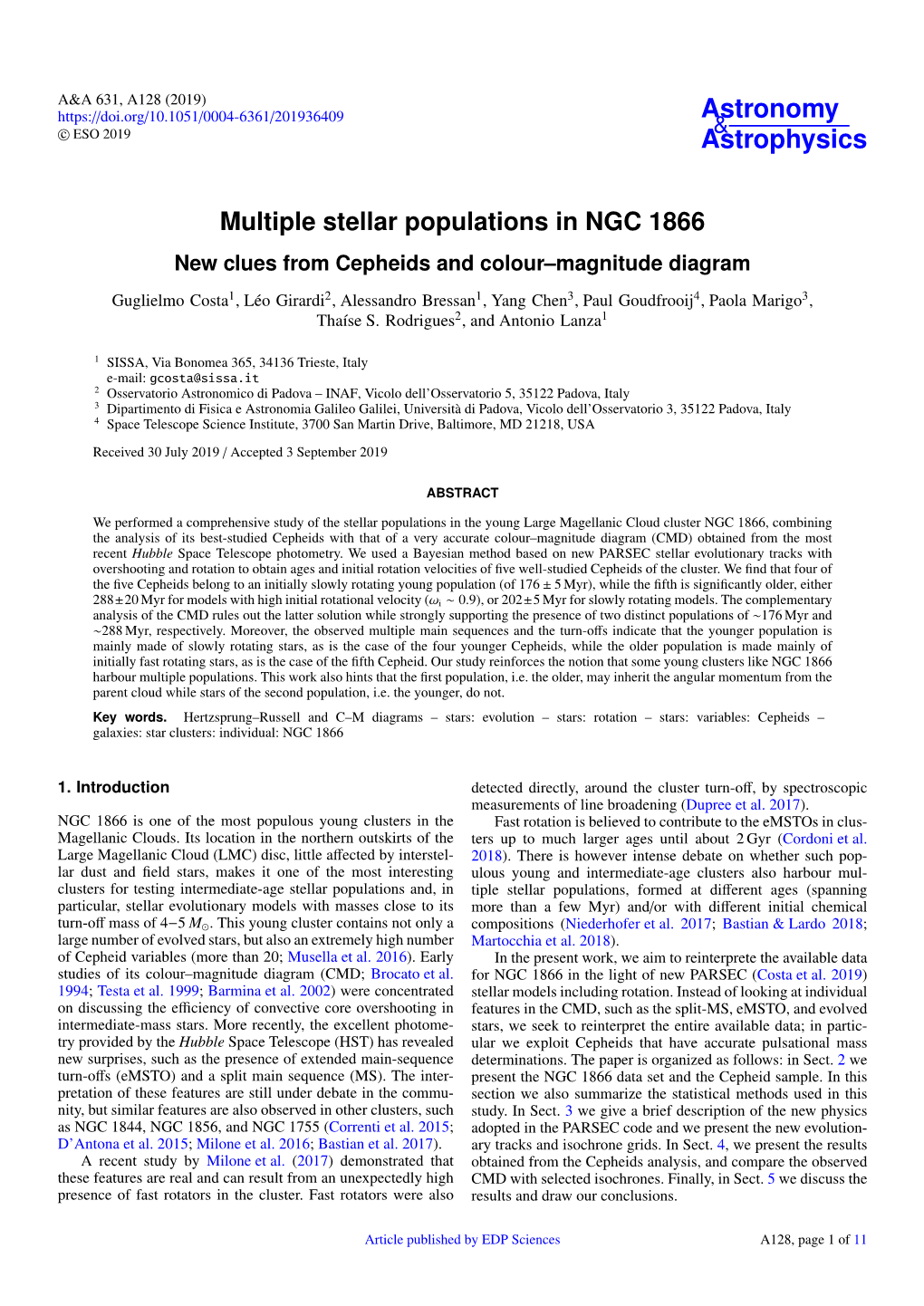 Multiple Stellar Populations in NGC 1866 New Clues from Cepheids and Colour–Magnitude Diagram