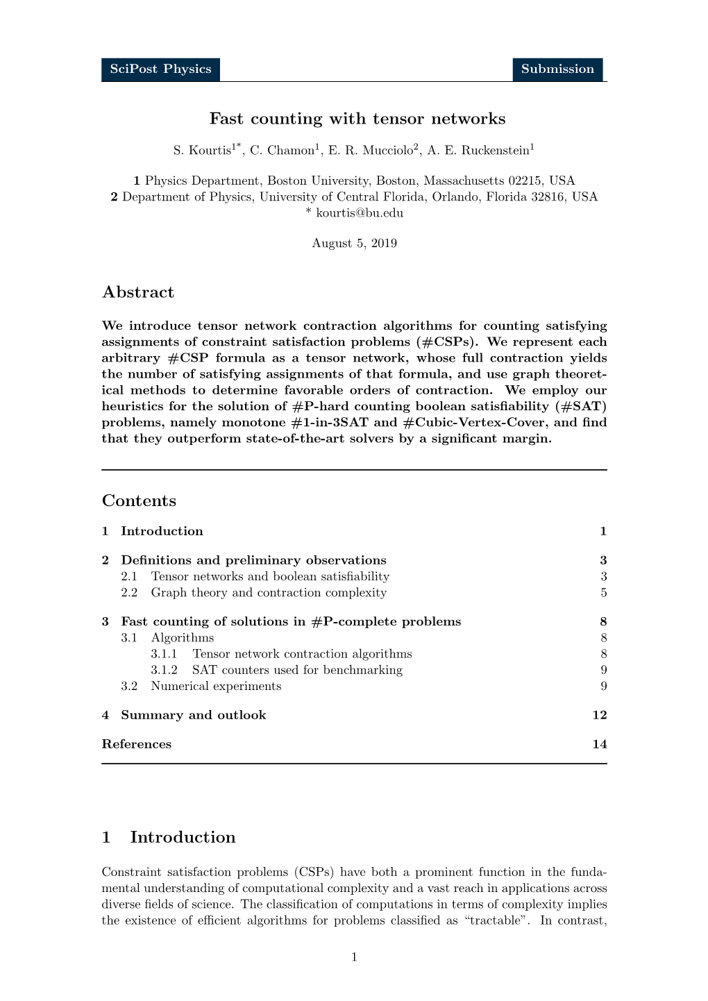 Fast Counting with Tensor Networks Abstract Contents 1 Introduction