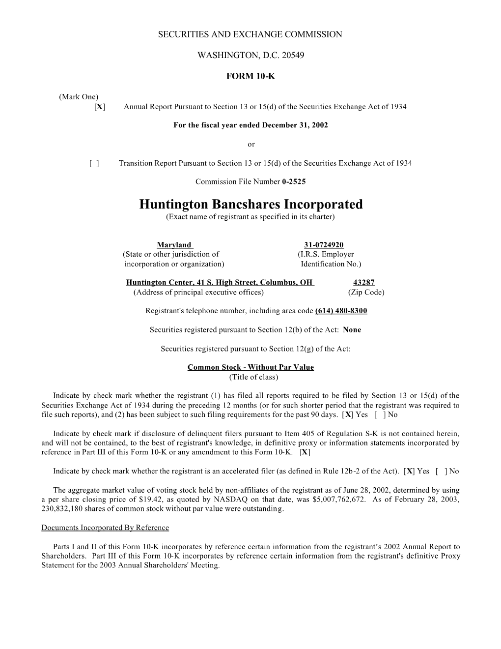 Huntington Bancshares Incorporated Investor Relations