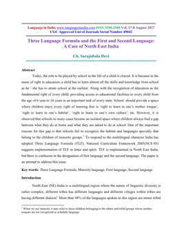 Three Language Formula and the First and Second Language: a Case of North East India