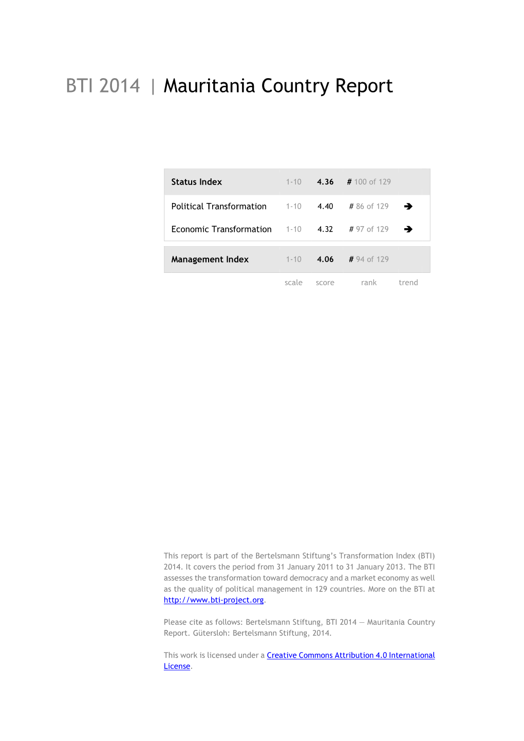 Mauritania Country Report BTI 2014