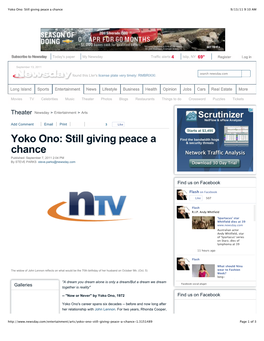 Yoko Ono: Still Giving Peace a Chance 9/13/11 9:10 AM
