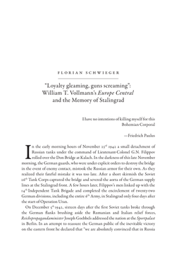 “Loyalty Gleaming, Guns Screaming”: William T. Vollmann's Europe Central and the Memory of Stalingrad