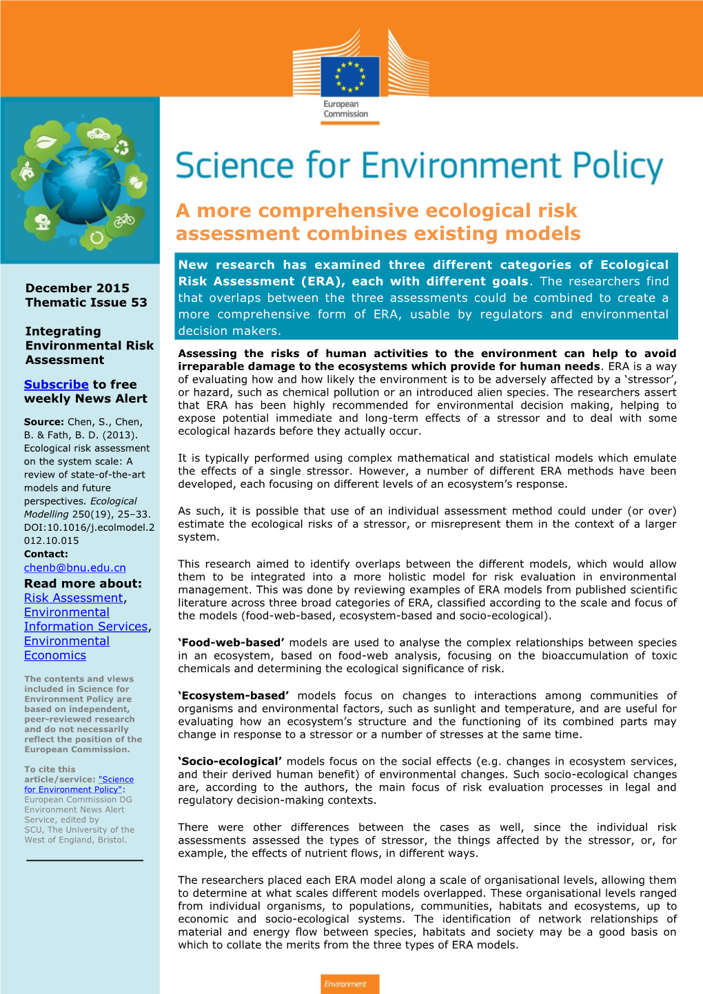 A More Comprehensive Ecological Risk Assessment Combines Existing Models