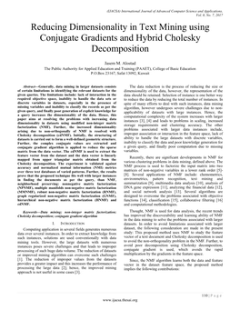 Reducing Dimensionality in Text Mining Using Conjugate Gradients and Hybrid Cholesky Decomposition