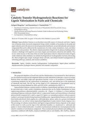 Catalytic Transfer Hydrogenolysis Reactions for Lignin Valorization to Fuels and Chemicals