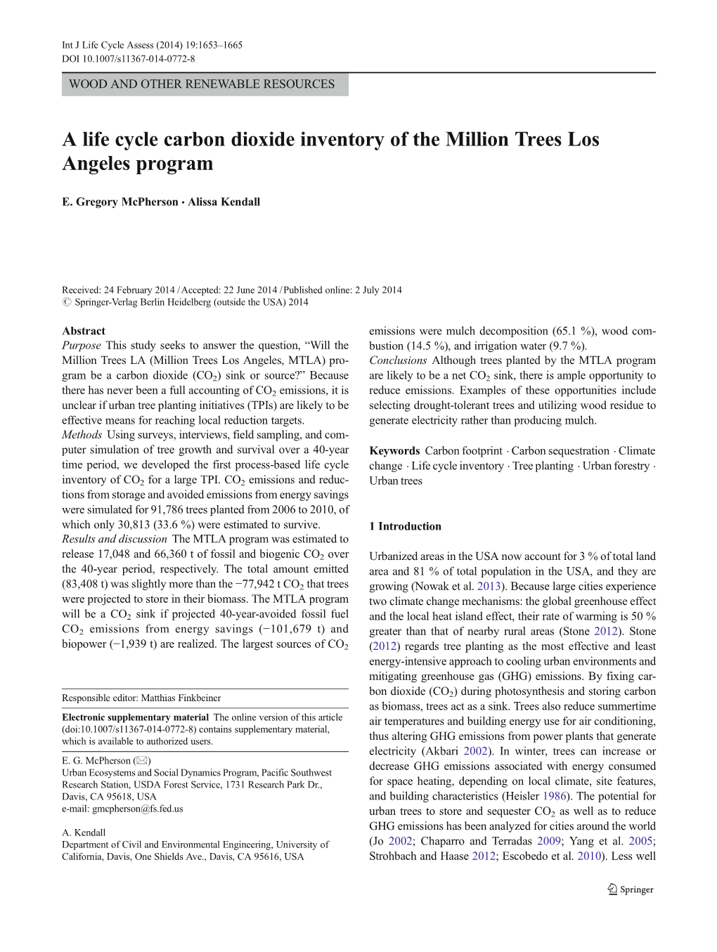 A Life Cycle Carbon Dioxide Inventory of the Million Trees Los Angeles Program