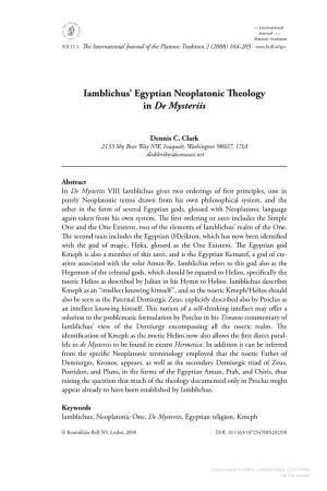 Iamblichus' Egyptian Neoplatonic Theology In