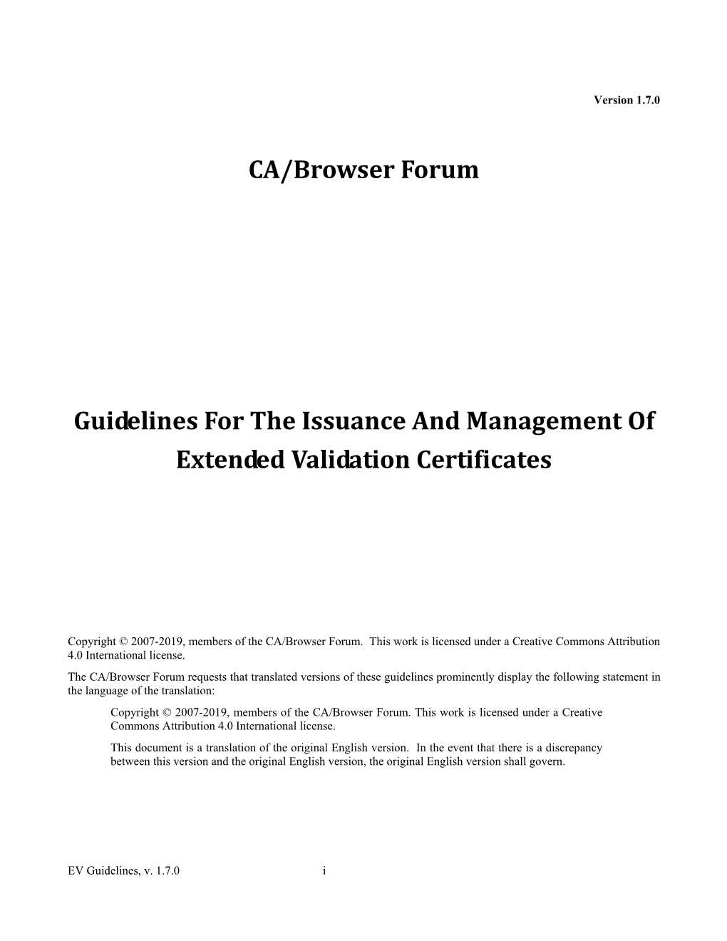 CA/Browser Forum Guidelines for the Issuance and Management of Extended Validation Certificates