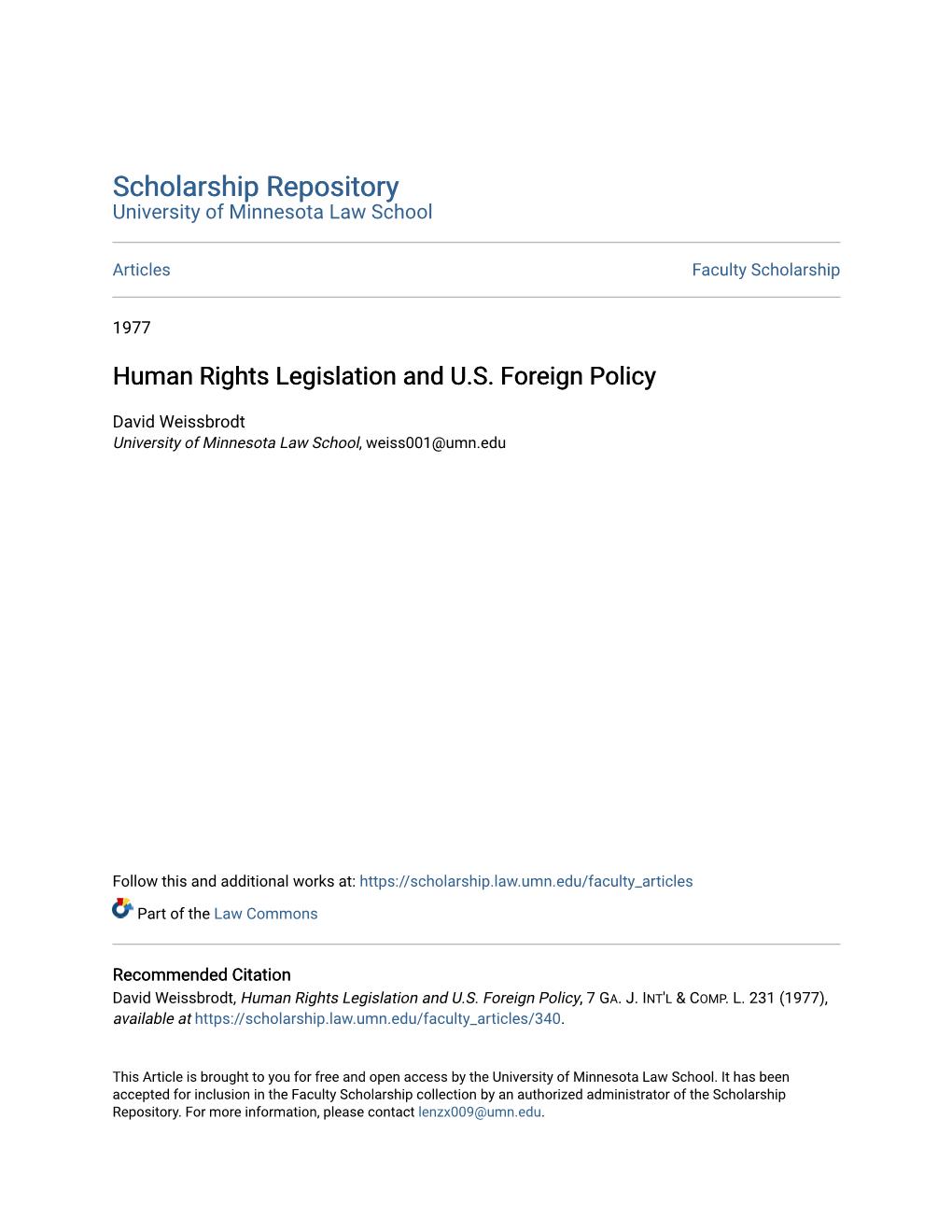 Human Rights Legislation and U.S. Foreign Policy