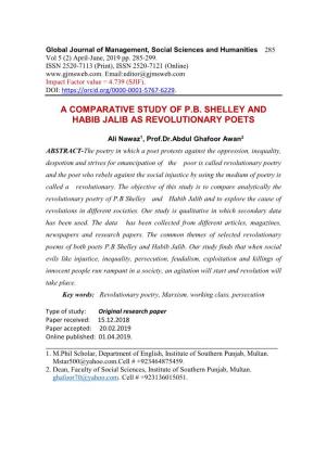 A Comparative Study of P.B. Shelley and Habib Jalib As Revolutionary Poets