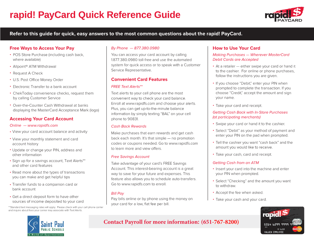 Rapid! Paycard Quick Reference Guide ®