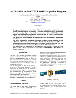 An Overview of the CNES Electric Propulsion Program