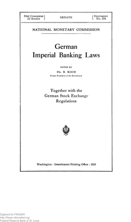 574. German Imperial Banking Laws