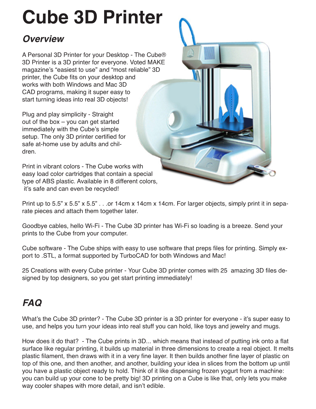 Cube 3D Printer Overview