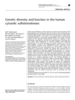 Genetic Diversity and Function in the Human Cytosolic Sulfotransferases