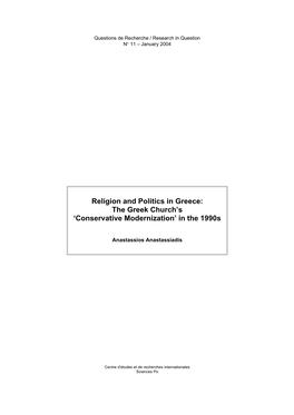 Religion and Politics in Greece: the Greek Church’S ‘Conservative Modernization’ in the 1990S