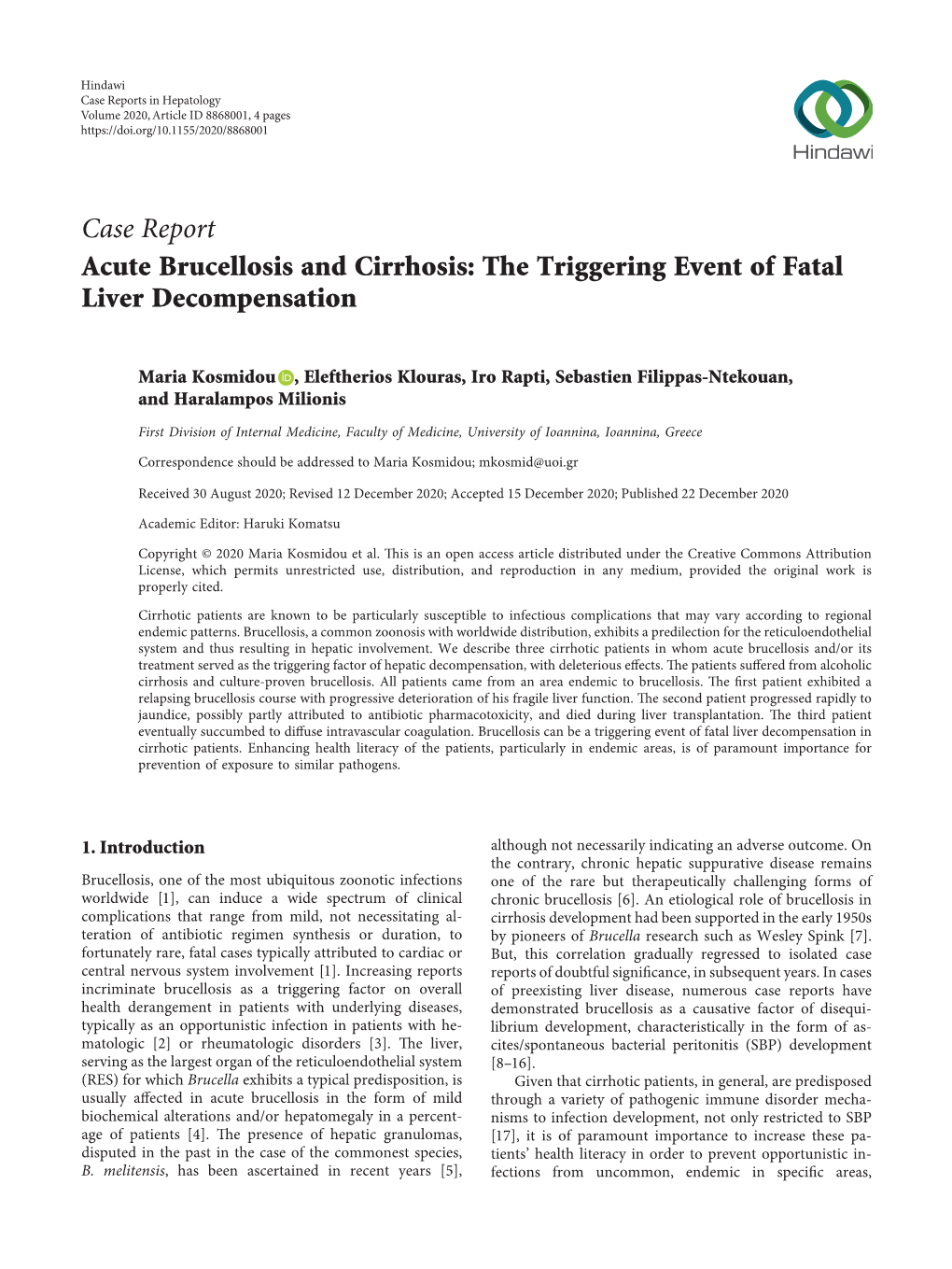 Acute Brucellosis and Cirrhosis: the Triggering Event of Fatal Liver Decompensation