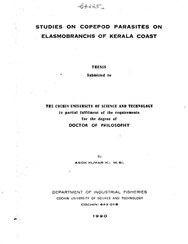 Studies on Copepod Parasites on Elasmobranchs of Kerala Coast
