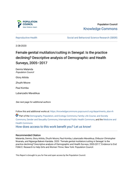Female Genital Mutilation/Cutting in Senegal: Is the Practice Declining? Descriptive Analysis of Demographic and Health Surveys, 2005–2017