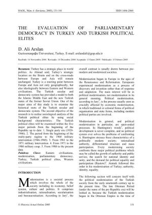 The Evaluation of Parliamentary Democracy in Turkey and Turkish Political Elites