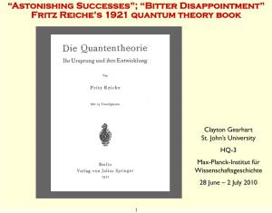 Fritz Reiche's 1921 Quantum Theory Book