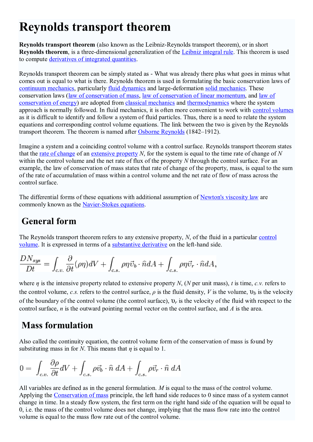 Reynolds Transport Theorem