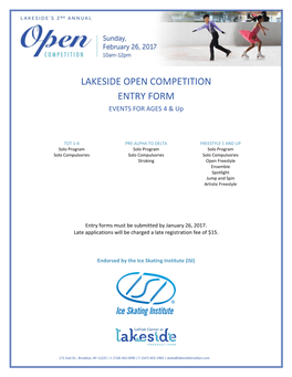 LAKESIDE OPEN COMPETITION ENTRY FORM EVENTS for AGES 4 & Up