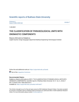 The Classification of Phraseological Units with Onomastic Components
