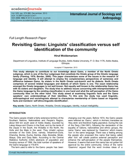 Revisiting Gamo: Linguists’ Classification Versus Self Identification of the Community