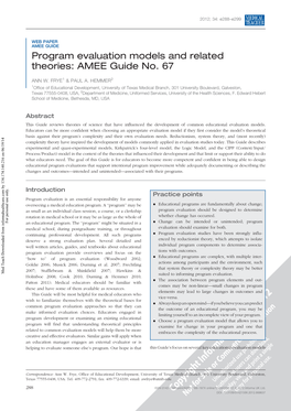 Program Evaluation Models and Related Theories: AMEE Guide No. 67