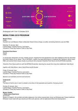 Mona Foma 2019 Program