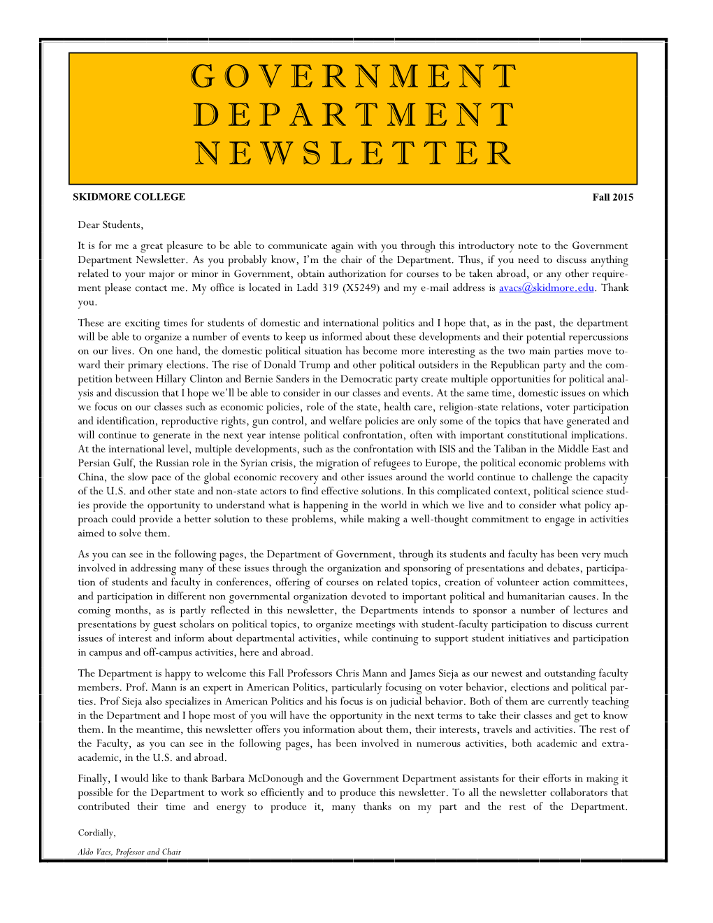 Fall 2015 Newsletter